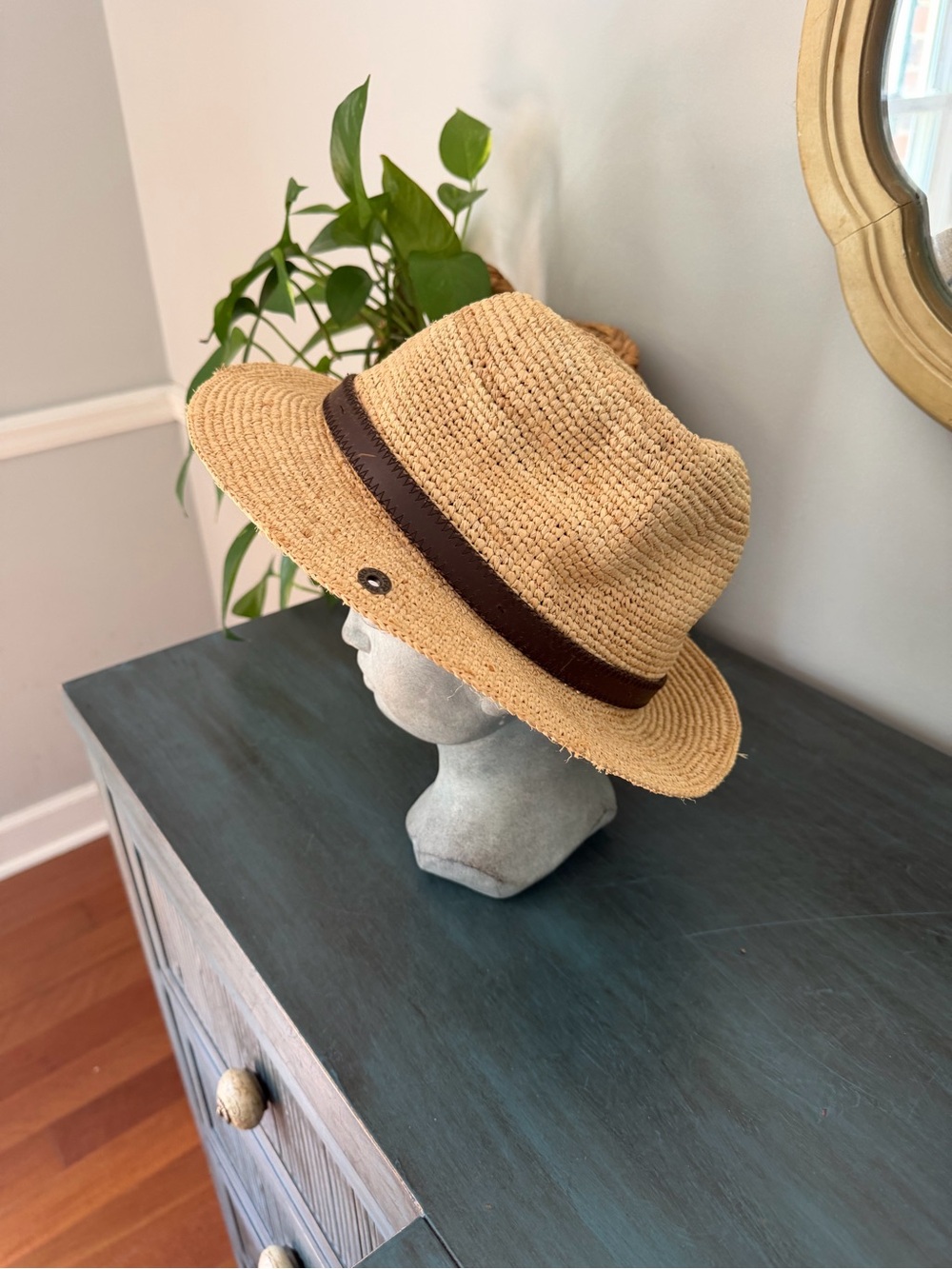 PETER GRIMM fedora woven straw hat with brown true character branded